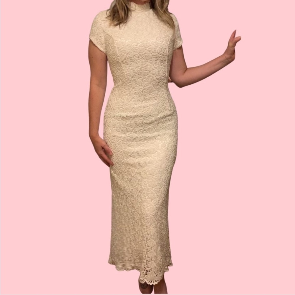 Vintage 90s Jessica McClintock Guipure Lace Gown Size 10